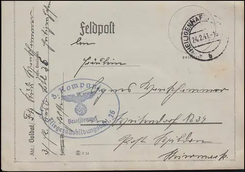 Poste de terrain 3. Compagnie Formation des pilotes 26. HÔPITAL (HOLST.) 24.2.41