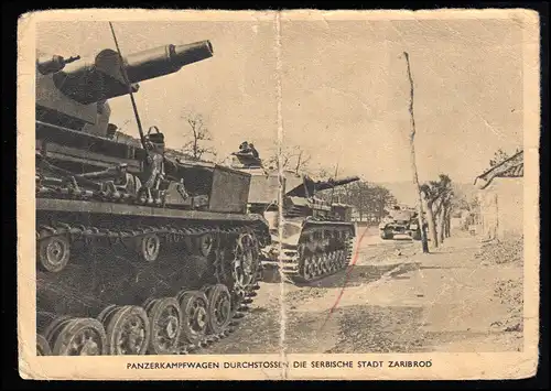 Feldpost mit Briefstempel auf AK Panzerkampfwagen, FELDPOST b 14.4.1942