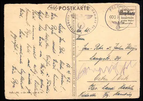 Feldpost mit Briefstempel auf AK Panzerkampfwagen, FELDPOST b 14.4.1942