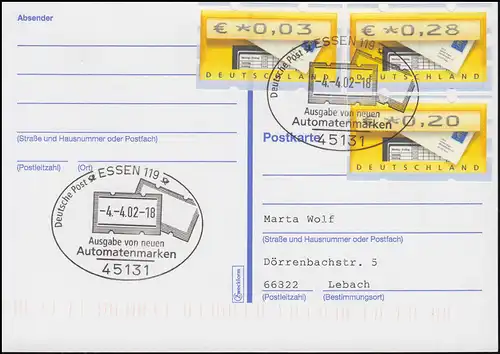 5.1 Boîte aux lettres: carte postale ET avec les valeurs restantes 3, 20 et 28 cents, ESSt correspondant