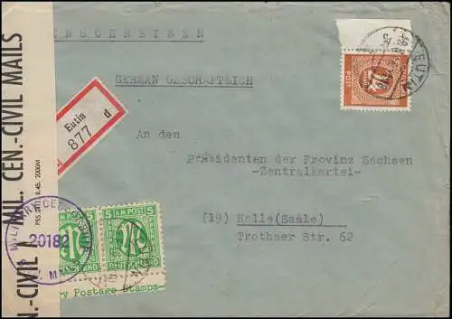 Censure Military Censorship 20182 Lettre R avec MiF 925 et AM-Post EUTIN 12.5.1946