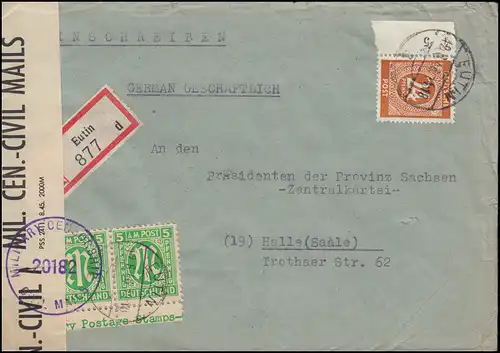 Zensur Military Censorship 20182 R-Brief mit MiF 925 und AM-Post EUTIN 12.5.1946