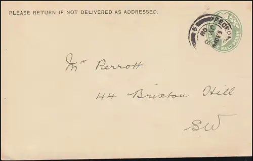 Großbritannien Umschlag König Edward VII. Halfpenny hellgrün, London 8.8.1908