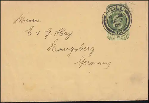 Großbritannien Streifband King Edward VII. aus HULL 3.3.1907 nach Königsberg