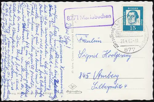 Landpost 8771 Mariabuchen SSt LOHR AM MAIN um 1965 auf passender AK 