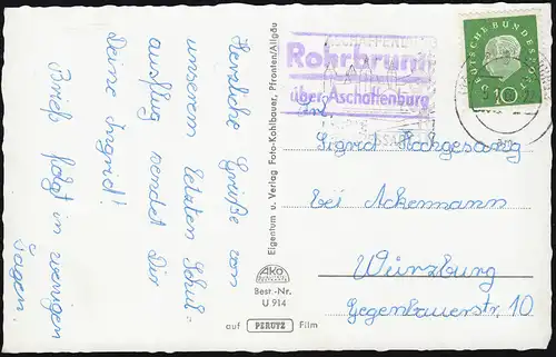 Landpost Rohrbrunn sur ASCHAFENBURG 5.7.1960 sur le château de Mespelbruinn