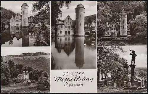 Landpost Rohrbrunn über ASCHAFFENBURG 5.7.1960 auf AK Schloß Mespelbrunn