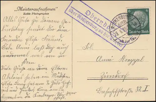 Landpost Oberndorf über ROTHENBURG ob der Tauber 29.6.1939 AK Geburtstag