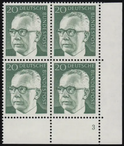 637 Gustav Heinemann 20 Pf ** Vbl FN3