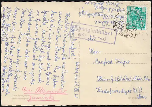 Landpost Kleingießhübel (Kreis Pirna), SCHÖNA über BAD SCHANDAU, AK Dresden