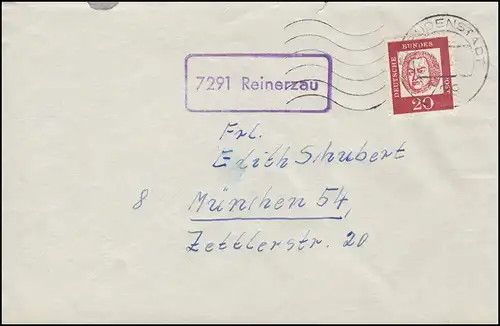 Landpost 7291 Reinerzau auf Brief FREUDENSTADT 24.10.1963 nach München