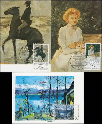 986-988 Impressionnisme - ensemble sur trois cartes maximales ESSt BONN 16.11.1978