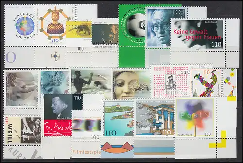 2087-2155 Bund-Jahrgang 2000 Ecken unten rechts komplett, postfrisch **