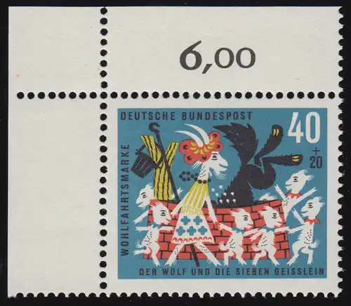 411 Wohn Grimm 40+20 Pf Sept petits morceaux ** coin o.l. inclinaison 8-dg