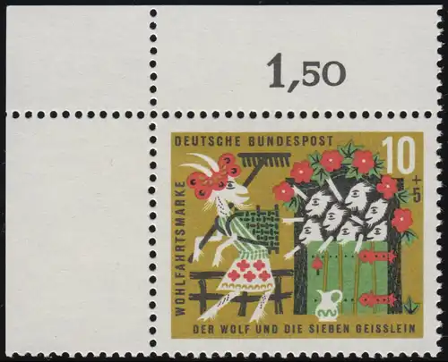 408 Wohn Grimm 10+5 Pf Sept petits morceaux ** coin o.l. inclinaison dg-dg