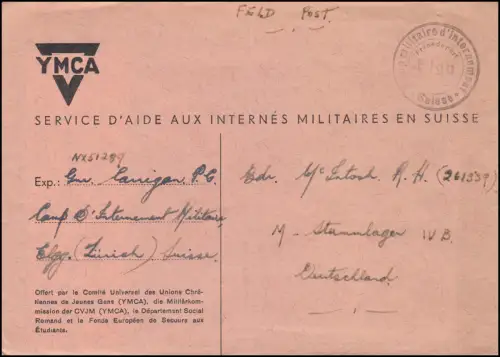 Kriegsgefangenenpost Elgg / Schweiz YMCA an Stalag IV B in Deutschland Zensur 25