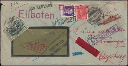 Italien: Eilbrief/Express Irrläufer-Brief durch ganz Italien! Rom 2.8.1937