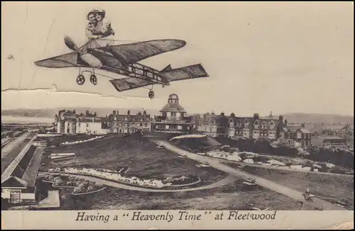 Angleterre Heure Céleste de l'Humour-AK: Couple en avion, FLEETWOOD 9.3.1912