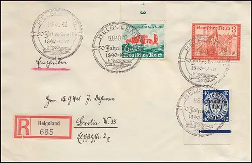 750 Helgoland 1940 auf FDC, passender ESSt Hummer 9.8.40 nach BERLIN 15.8.40