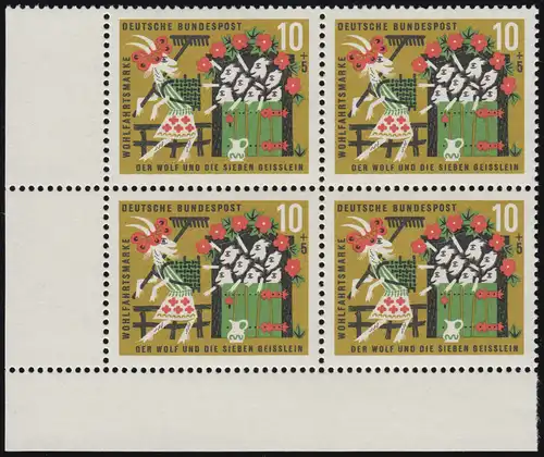 408 Wohlfahrt Grimm 10+5 Pf Sieben Geißlein ** Eck-Vbl u.l. Zähnung dg-0