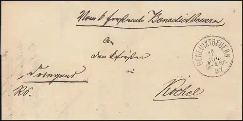 Bavière 1887: Lettre de pli Einkreis BENOÎTBUER 12.7.87 vers KOCHEL 12.07.