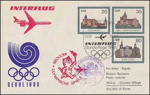 U 2 Burgen Interflug Zudruck Olympia Seoul, SSt BERLIN Sonderflüge 9.9.1988