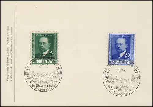 760-761 Emil von Behring 1940 auf Ansichtskarte Behring SSt LEVERKUSEN 6.12.1940
