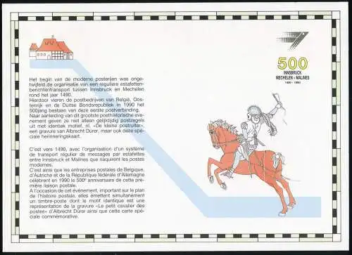 Belgique 2402 Liaisons postales: Carte commémorative officielle Oval-O MECHELEN 12.1.1990