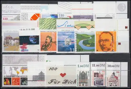 2087-2155 Bund-Jahrgang 2000 Ecken oben rechts komplett, postfrisch **