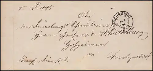 Prusse 1866: Enveloppe de lettre de service à double-circulaire MAGDEBURG 29.3.66