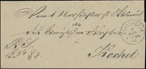 Bavière 1897: Service-Faltbrief Einkreis SCHLEHDORF 7.4.97 selon KOCHEL 8.4.98