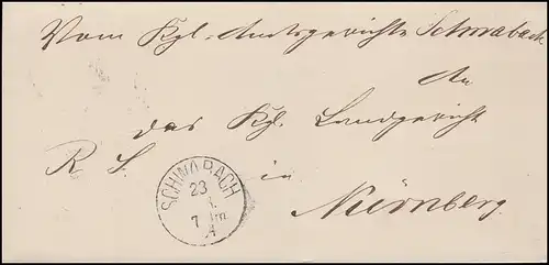 Bavière 1884: Dienst-Briefhüber Einkreis SCHWABACH 23.4.84 vers NÜRNBERG 24.4.85