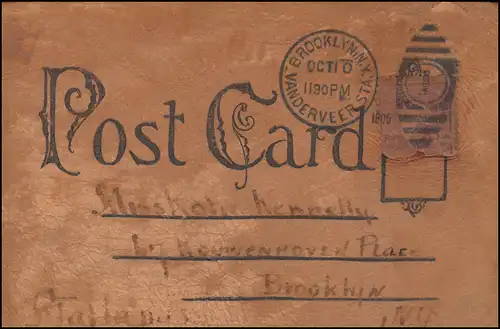 USA: Postkarte aus Leder (mit Frankatur), BROOKLYN N.Y. VANDERVEER STA.