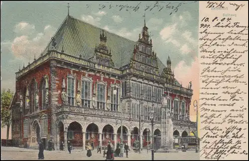 AK Ansichtskarte Rathaus in BREMEN 11.8.04 nach WIESBADEN 11.8.1904