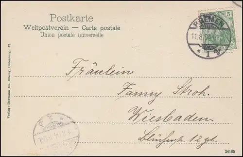 Carte de l'AK Hôtel de Ville à BREMEN 11.8.04 après WIESDADE 11.10.1904