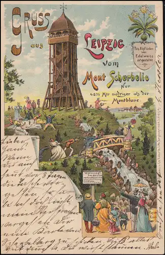 Humor-AK Gruss aus Leipzig vom Mont Scherbelio, LEIPZIG-GOHLIS 14.1.1902