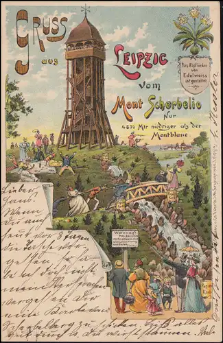Humor-AK Gruss de Leipzig, du Mont Scherbelio, LEIPZIG-GOHLIS 14.1.1902
