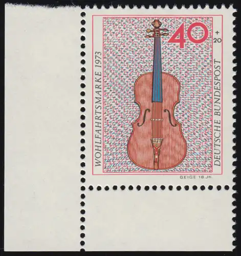 784 Wohlfahrt Musikinstrumente 40+20 Pf Geige ** Ecke u.l.