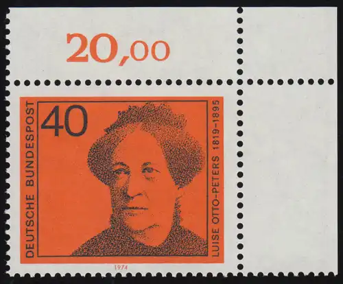 791 Deutsche Frauen 40 Pf Luise Otto-Peters ** Ecke o.r.