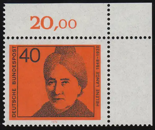792 Femmes allemandes 40 Pf Helene Lange ** Coin o.r.