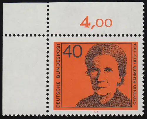 793 Femmes allemandes 40 Pf Gertrud Baumer ** Coin o.l.