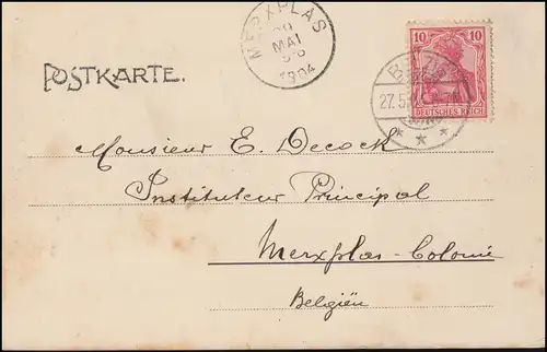 AK Gruss de BELZIG: Sanatorium, 27.5.04 vers MERXPLAS 29.5.1904