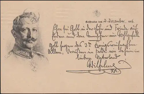 AK Salut de Noël de l'empereur Guillaume, MUNICH 2 - 23.2.1917, carte de donation