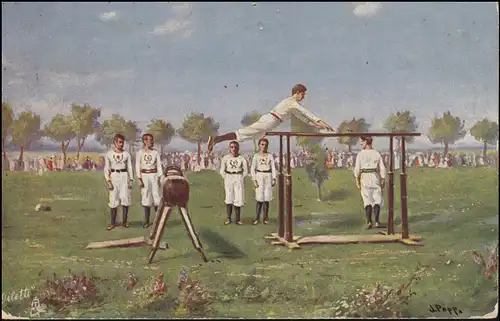 Tuck's Postkarte Geräteturnen im Freien Barren Pferd, RUDOLSTADT 19.9.1913