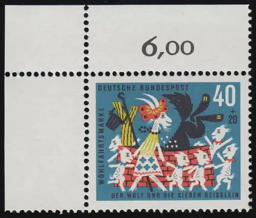 411 Wohn Grimm 40+20 Pf Sept petits morceaux ** coin o.l. inclinaison dg-dg