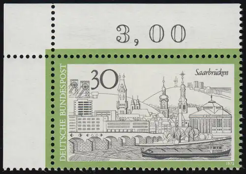 787 Tourisme 30 Pf Sarrebruck ** Coin o.l.