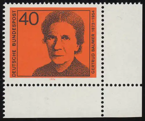 793 Deutsche Frauen 40 Pf Gertrud Bäumer ** Ecke u.r.
