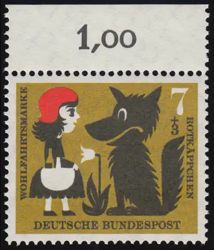 340 Wohlfahrt Grimm 7+3 Pf Rotkäppchen ** Oberrand durchgezähnt