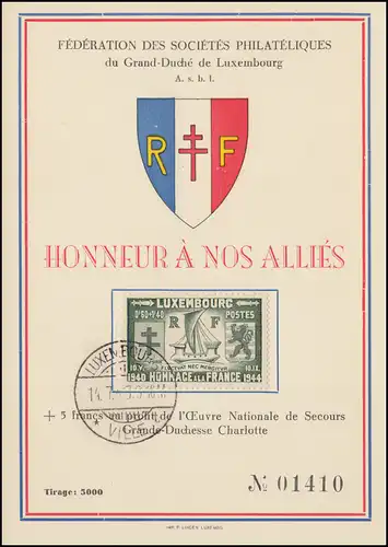 Luxembourg Carte de donation Philatelistes-Verband, LUXEMBOURG 14.7.1945
