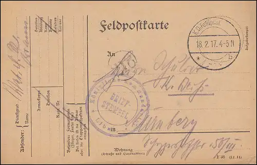 Feldpost S.B.-Stempel Königliche Kommandantur Libau, K.D. FELDPOST 18.2.1917